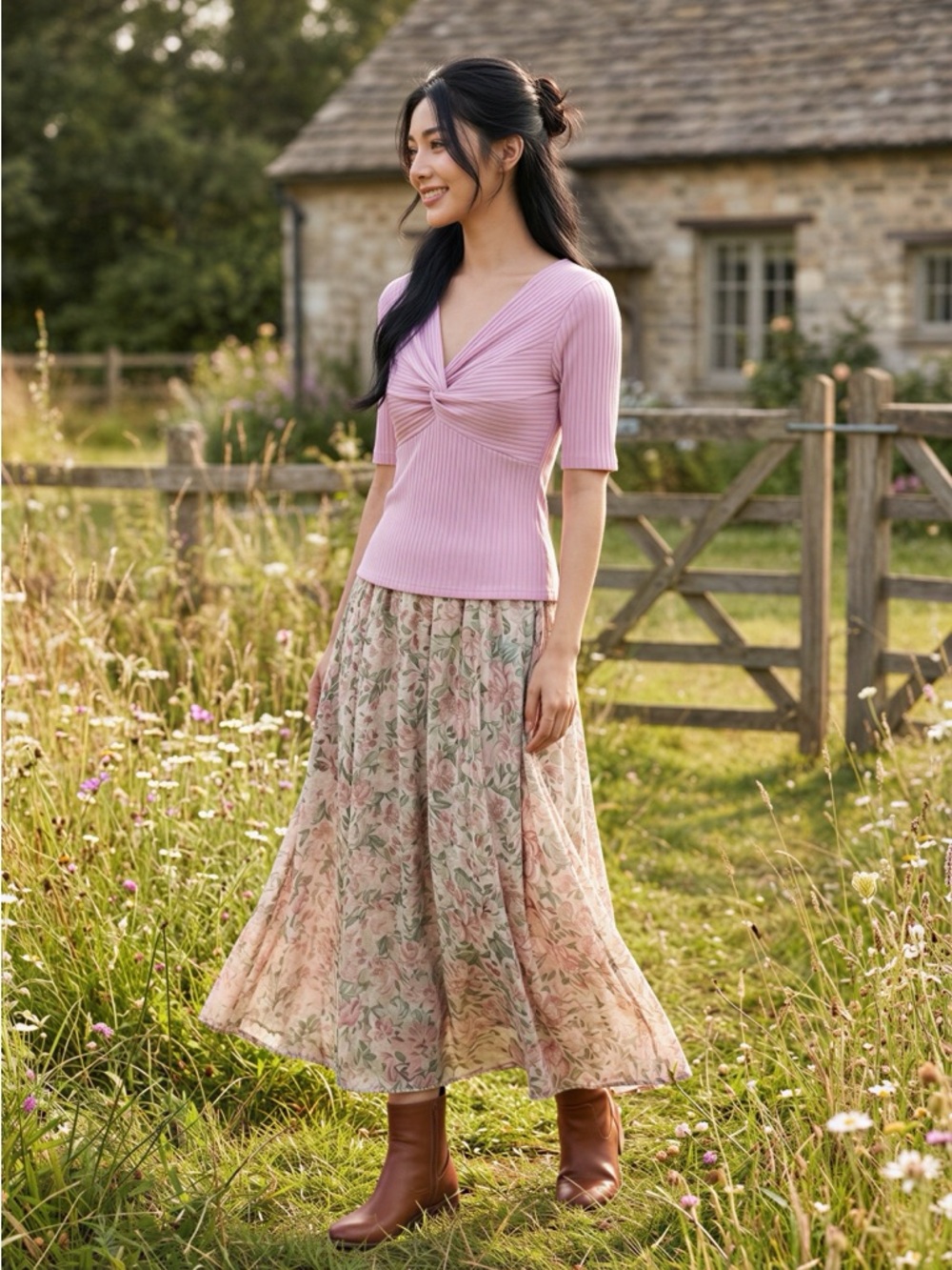 Pastel Twist-Front Ribbed Top - Picture 2 of 6